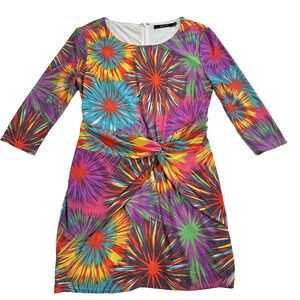 Ark & Co 3/4 Sleeve Sheath Mini Dress Women's Large Knotted Fireworks Colorful